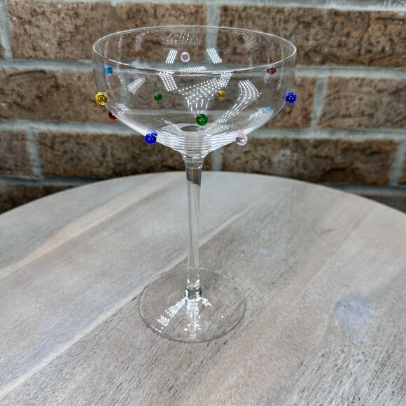 Cupcakes and Cashmere Rainbow Dot Coupe Glass Set 2 Vintage Style Set New - Picture 4 of 11